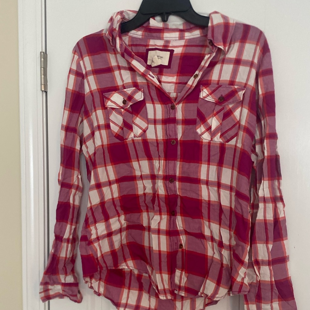 Pink and peach checked button down